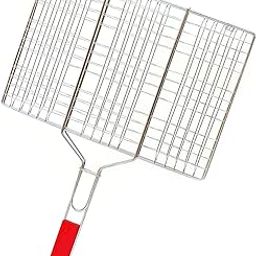Saiyam Stainless Steel Portable & Non Stick Barbecue BBQ Grill Net/Basket/pan/mesh Roast Grilling Tray Chromium Plated with Wooden Handle-picture-28