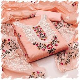 Women's Chanderi Cotton Embroidery Work Unstitched Salwar Suit, Women's Dress Material With Chanderi Dupatta-image-99