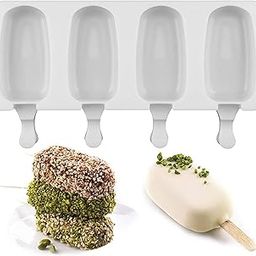 MoldBerry 4 Cavity Big Oval Silicone Cakesicle Mould Silicone Popsicle Ice Cream Cakesicle Chocolate Lolipop Moulds Reusable Ice Cream Popsicle Maker Pack of 1-image-22