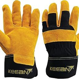 Keean Rigger Canadian Palm Split Leather Black/Yellow Glove Wear Cut and Tear Resistant Heavy Duty Industrial Cotton Comfort Fit For Machine Handling Movers Welding Works-10