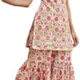 Women Off White Ethnic Motifs Printed Gotta Patti Pure Cotton Kurta with Sharara-image-1