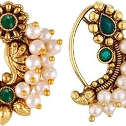 Vivasri s Premium & Unique Pearl Beaded White Moti Studded Gold Plated Alloy Colourfull Nosepin For Women & Girls-VIVA1180-1256NTH-PRESS-GREEN-picture-25
