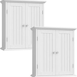ChooChoo Bathroom Wall Cabinet Set of 2, Over The Toilet Space Saver Storage Cabinet, Medicine Cabinet with 2 Door and Adjustable Shelves, Cupboard, White-image-33