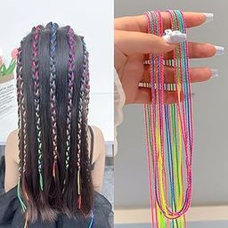 Braided Hair Color Rope, Rainbow Rope Braided Hair braid, Vibrant Styling Accessories, Colorful Extensions & Threads, Neon Accessories for a Trendy Look, 6 Pcs - Multicolor.-image-51