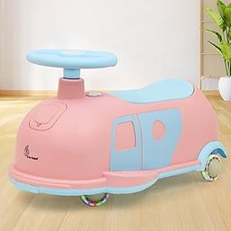 R for Rabbit Iya Iya Caravan 3 in 1 Kids Swing Car, Push & Pull Ride-On with Scratch Free PU LED Wheels & ABEC7 Bearing, Baby Twister Magic Car for 2+ Years Boys & Girls, Upto 75 Kgs (Pink Blue)-0