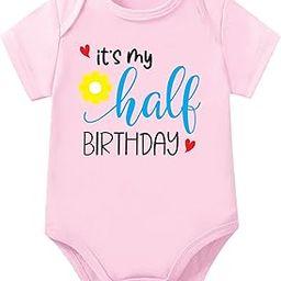 Monthly milestone six months birthday unisex cotton baby romper for new born. Its my Half birthday baby boy girl dress photoshoot items.-image-20