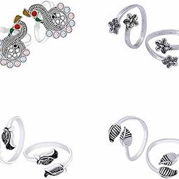 Silver Plated Toe Ring(4 Pair) Adjustable Bichhiya Lovely Stylish Toe Ring Alloy-image-2