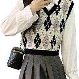 Women's Preppy Style Ribbed Knitted Puff Long-Sleeve Fake Two-Piece Polo Collar T-Shirts Top Vest Sweater DN25 (One Size Fit XS-S-M)-image-14