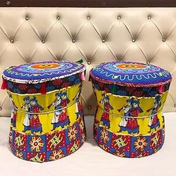 Jain-House Decor Rajsthani Style White Background with Multi Color Flower Leaf Design Pouf Mudda Cover Size 18X17 Inch-image-68
