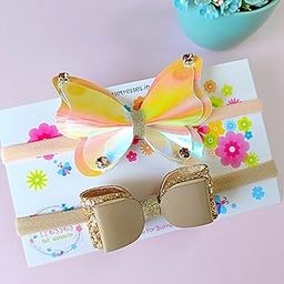 Little Tresses | Butterfly and Bow Baby Headbands – Set of 2 | Soft Hairbands for Newborn Girls and Infants (Peach & Golden)-image-0