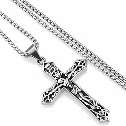 m men style Meta lBiker Jesus Crucifix Cross Religious INRI Cross With 24" Chain Jewelry Gift Pendant Necklace Chain Gift For Men Boys-picture-27