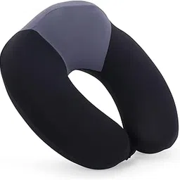 THE QUIRK BOX Travel Pillow 100% Memory Foam Neck Pillow Comfortable Neck Pillow for Flight Airplane Train Rides (Black & Grey)-picture-3