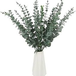 HOMEVERSE 05pcs Artificial Faux Eucalyptus Stems with Fake Leaves, Artificial Greenery Eucalyptus Stems for Wedding Bouquet Centerpiece for Table Decoration (Vase Not Include - Green-05pcs)-image-3
