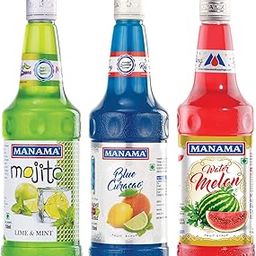 Manama Lime and Mint, Blue Curacao Syrup and Watermelon Fruit Syrup, 750ML Each, Pack of 3-image-6