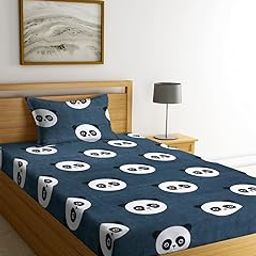 NHD HOME Super Soft Breathable Skin Friendly 180 Tc Animal Design Printed for Kids Room Single Bedsheet with 1 Pillow Cover-(Color- White & Black, 152 x 228 cm)-24