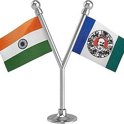India & YSR Congress Party Car Dashboard Flag 2in x 3in with A Plastic Liquid Chrome Base-image-98