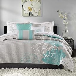 Madison Park MP13-2645 Lola 6 Piece Quilted Coverlet Set, King/California King, Aqua-image-16