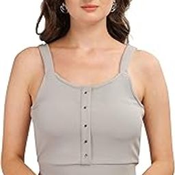 Grey Cotton Lycra Blend Sleeveless V Neck Women's and Girls Tank Top - Medium ((PR)-PRW-353-M)-image-11