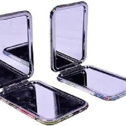 OJ Multipurpose Pocket Double side Fold able Magnifying Compact Mirror Women Portable Travel Makeup Mirror Light weighted Vanity Accessories Small Size Multi Design Color Rectangle Shape Pack of 2pc-20