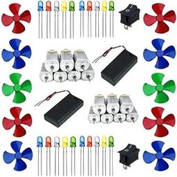 SP Electron Combo of 10Pcs 3V to 9V DC Flat Small Size Toy Motor + Multi Color 10 Pcs Toy Motor Fan + 20 PC LED + 2 Pcs 2 Cell Battery Holder with On Off Switch (Multicolor)-3