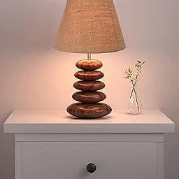 Homesake Wood Table Lamp French Country Rustic Bedside Desk Nightstand Lamp for Bedroom Living Room (Walnut Multi-Pebble, Brownjute) - Incandescent-15