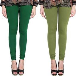 Soft Cotton Stretchable Churidar Leggings - Free Size Plus 35 Colors for Womens and Girls Combo Pack of 2 & Mehndi Green-image-34