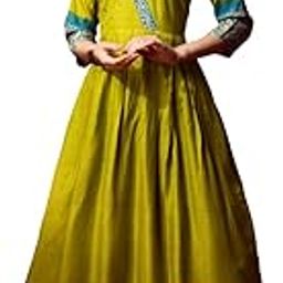 TSS | Fully Stitched Cotton Blend Anarkali Gown for Women | Parrot Green | 52" Length | Ethnic Wear | S to 4XL Sizes-picture-4