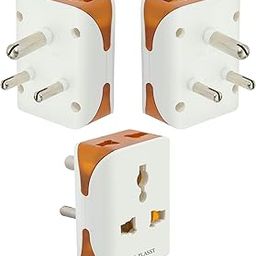 Hi-Plasst Universal 3-Pin Multi Plug with Type D Socket – 2X 2-Pin & 1x 3-Pin Outlets, US/UK/EU to India Travel Converter Plug, 6A for International Devices (White & Orange) (Pack of 3pcs)-picture-12