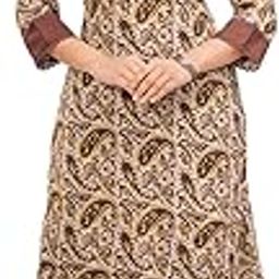 Women's Paisley Print Cotton Kurta with Solid Pants, Brown and Beige, 3/4 Sleeve-19