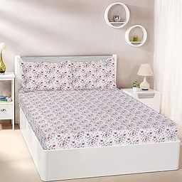 Amazon Brand - Solimo Blossom Gust 144 TC 100% Cotton Double Bedsheet with 2 Pillow Covers, White-93