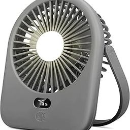 WOOMZY Portable Desk Fan with LED Light, Rechargeable 2000mAh Battery Operated Personal Fan, 180° Tilt Adjustable Small Silent Table Travel Fan, 5 Speeds Desktop Fan for Bedroom, Outdoor (Grey)-image-89