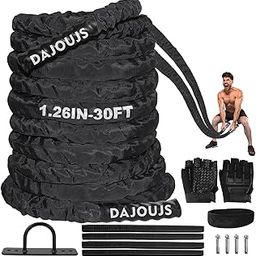 Battle Rope Workout Equipment 1.26 Inch Diameter 30FT Exercise Heavy Weighted Gym Battle Rope with Protective Cover Exercise Equipment Core Strength Training-image-27