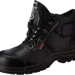 FS26 Ankle Height Black Leather Safety Shoes for Men | Single Density with Fiber Toe | Antislip, Oil & Heat Resistant-picture-12