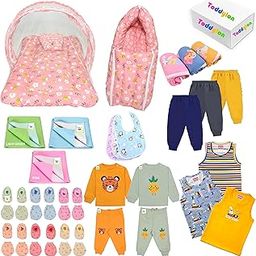 Toddylon Baby Products All New Born Combo | Gift Set | Baby Essentials | Hospital Kit | Baby Clothes | Maternity Essentials | Infant Essentials | Baby Shower | Complete Daily Items Combo of 33 Items (0-6 Months) (Pink)-image-43
