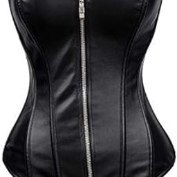 Women's Black Leather Corset with Zipper | Nightclub Body Shaper with Tights Set by Leather Palace-image-15