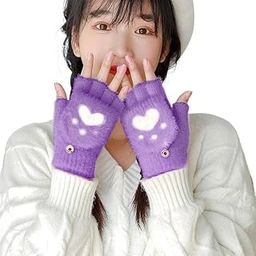 Cute Fingerless Gloves warm Fashion Lovely Cat Paw Design with Mitten Covers winter gloves for women girls-image-60