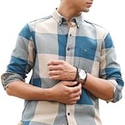 campus sutra Men's Shirt | Button-Down Collar/Long Sleeve Cuffed Sleeves/Button Closure | Checks Checks | Cotton Shirt for Casual Wear-picture-31