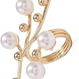 Jewellery Gold Tone Big Branch Pearls Statement Ring for Women & Girls Stylish Latest - Open Ring Adjustable (RSSK25_Z)-image-50