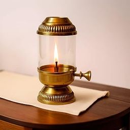Brass Akhand Diya with Glass Chimney, Traditional Oil Lamp for Puja, Decorative Temple Diya-image-62