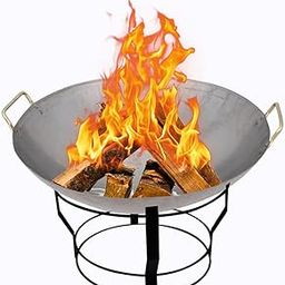 Lyrovo Bonfire Pit for Outdoor Campfire Bowl for Garden Use, Outdoor Camping Barbeque Making with Round Iron Stand-image-17