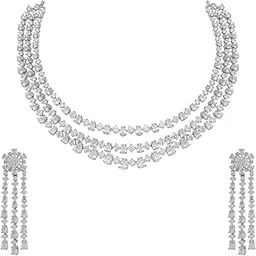 kushal's Fashion Jewellery White Rodium Polished Zircon Necklace | Layered Necklaces For Women | With Push Back Hangings - 443246-picture-35