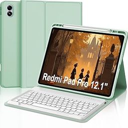 IVEOPPE for Redmi Pad Pro Keyboard with Case for Xiaomi Redmi Pad Pro 12.1 inch 2024/Xiaomi Poco Pad 12.1" PU Leather Cover Detachable Bluetooth Wireless Keyboard with Pencil Holder,Green-image-6