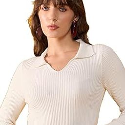 98 Degree North Women Cotton Self Design Collar Neck Pullover Has A Full Sleeves and Straight Hem-RG1164-OFFWHITE-image-1