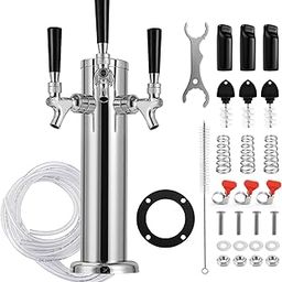 3 Taps Beer Tower Kegerator Tower Keg Tower Stainless Steel Beer Tower Dispenser Beer Tap Faucet Kegerator Parts Beer Tap Tower Kegerator Tap Kit with Spring Pre-installed Beer Lines-image-45