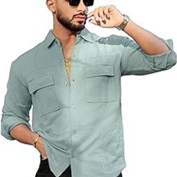 || Mens || Solid || 2 Pockets || Collared Neck || Full Sleeve || Oversized || Cotton || Shirt-image-6