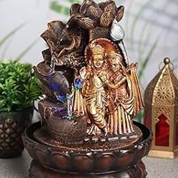 Lord Radha-Krishna Ji Tabletop Waterfall Fountain Indoor Decoration, Lord Radha-Krishna Ji Waterfall Kit with Led Light for Home Office Decor Golden-Brown, Resin-image-89