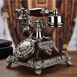 Cloyster Retro Phone Vintage Phone European Bronze Turntable Creative Rotating Antique Telephone Garden Home Button Office Fixed Landline (Square Model)-11