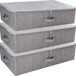 iwill CREATE PRO Folding Washable Dustproof Under bed Storage Bins with Lids, Underbed Storage Containers for Closet, Wardrobe Clothes, Blanket, Duvets, Sweaters Organizer, Dark Gray, Pack of 3-0