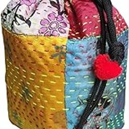Silk Drawstring Closure Gift Potli Bags Pouches - 20 X 10 cm; Set of 5 (Multicolour)-image-24
