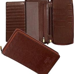 PU Leather Passport Holder Multipurpose Travel Wallet for Air Ticket Credit Debit Visiting Cards Cheque Book Holder for Men & Women - 12 x 22.5 x 2 CM - Brown-34